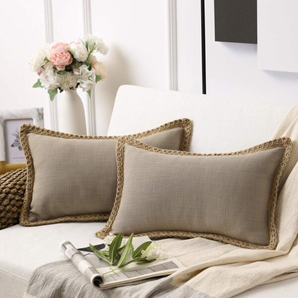Solid Linen Pillow Covers with Trim